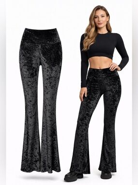 Onzie | Black Crushed Velvet Flare Leggings Pants | High Rise | Size S/M